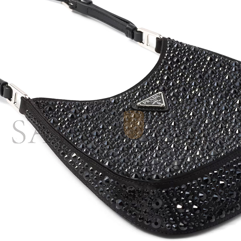 PRADA CLEO SATIN BAG WITH CRYSTALS 1BC169 (22*18.5*4.5cm)